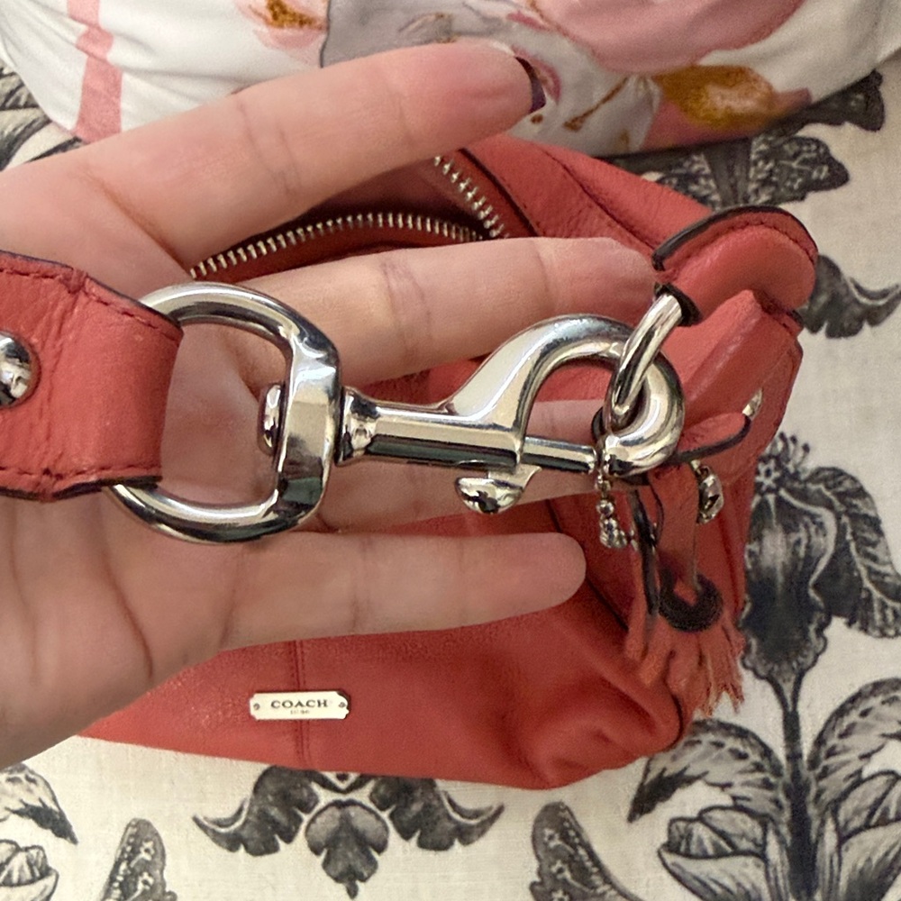 Coach Vibrant Dark Coral Leather Hobo Bag - Picture 4 of 11
